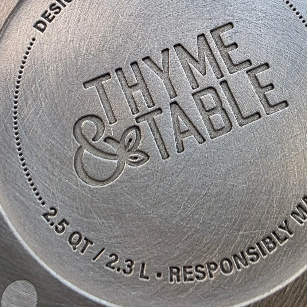 Thyme & Table 6 Piece Cookware Set Cream White Gold Handles Non-Stick Ribbed L3